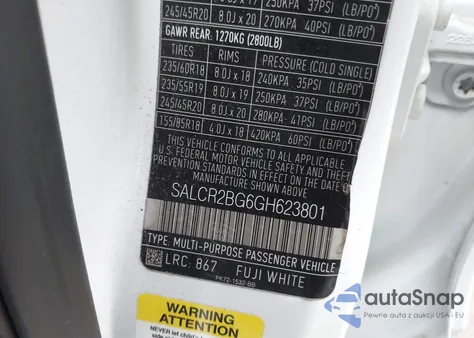 2016 Land Rover Discovery Sport Hse z USA, uszkodzony, nr VIN SALCR2BG6GH623801